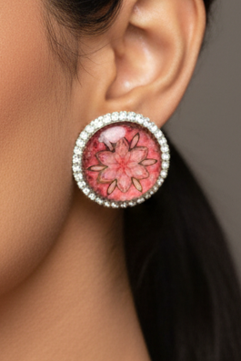 Summer bedazzled round earring - Floral