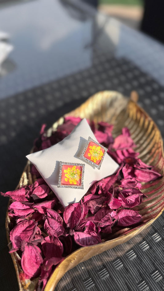 Summer bedazzled square earring - Flower