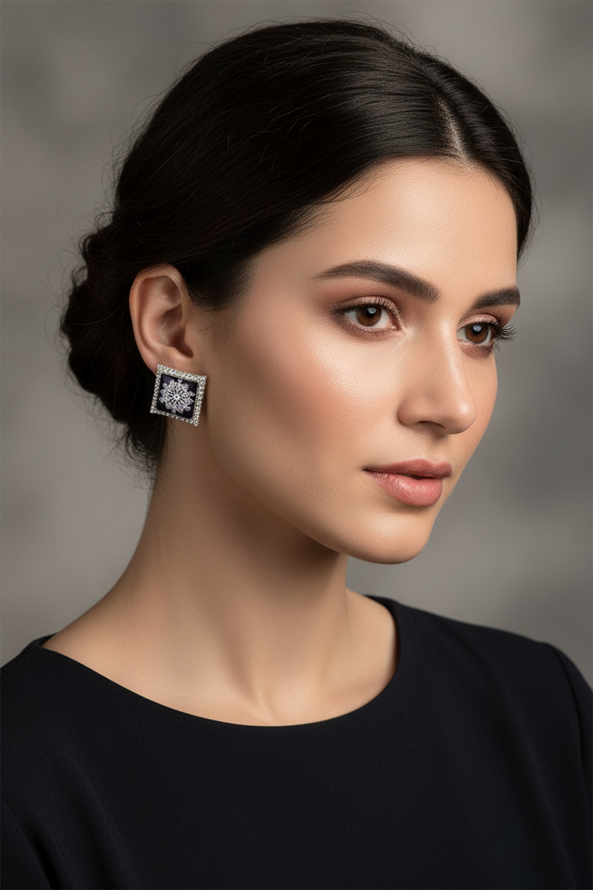 Summer bedazzled square earring - Plum Black