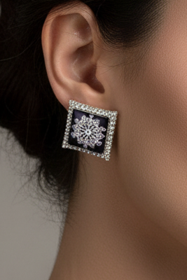 Summer bedazzled square earring - Plum Black