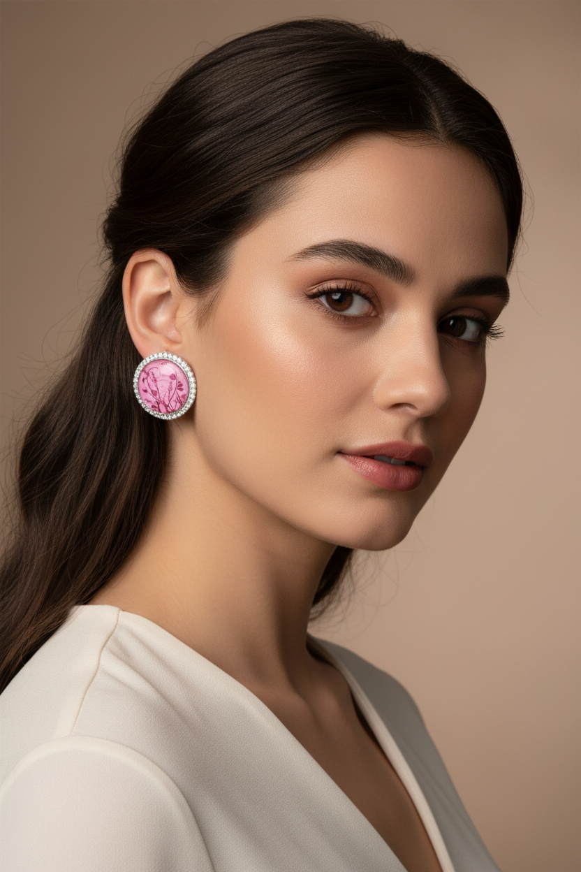 Summer bedazzled round earring - lilac