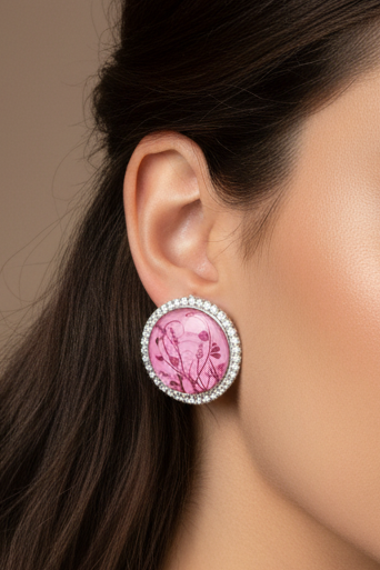 Summer bedazzled round earring - lilac