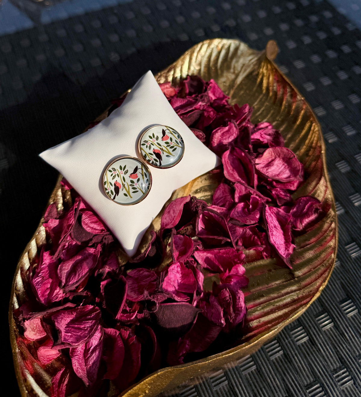 Printed summer breeze round earrings- sparrow