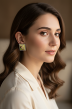 Summer bedazzled square earring - Yellow