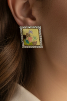 Summer bedazzled square earring - Yellow