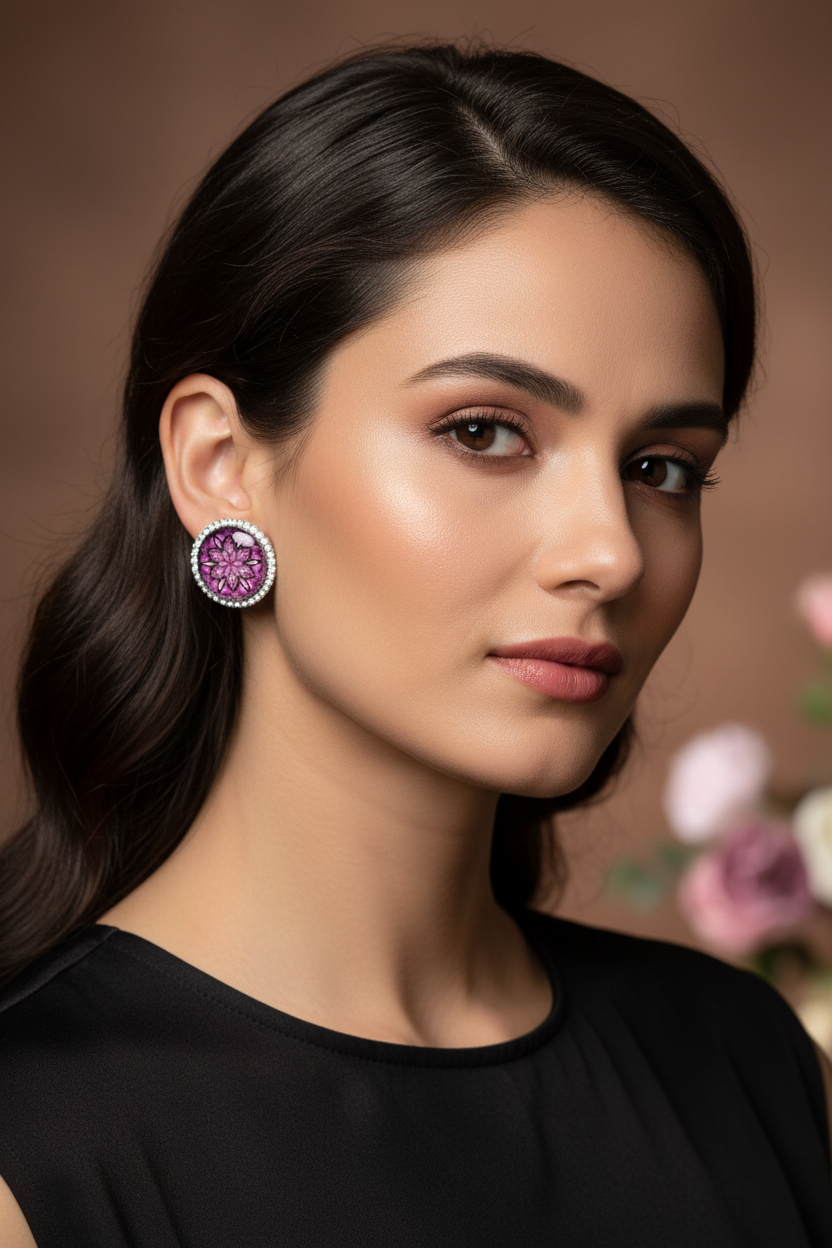 Summer bedazzled round earring - Purple