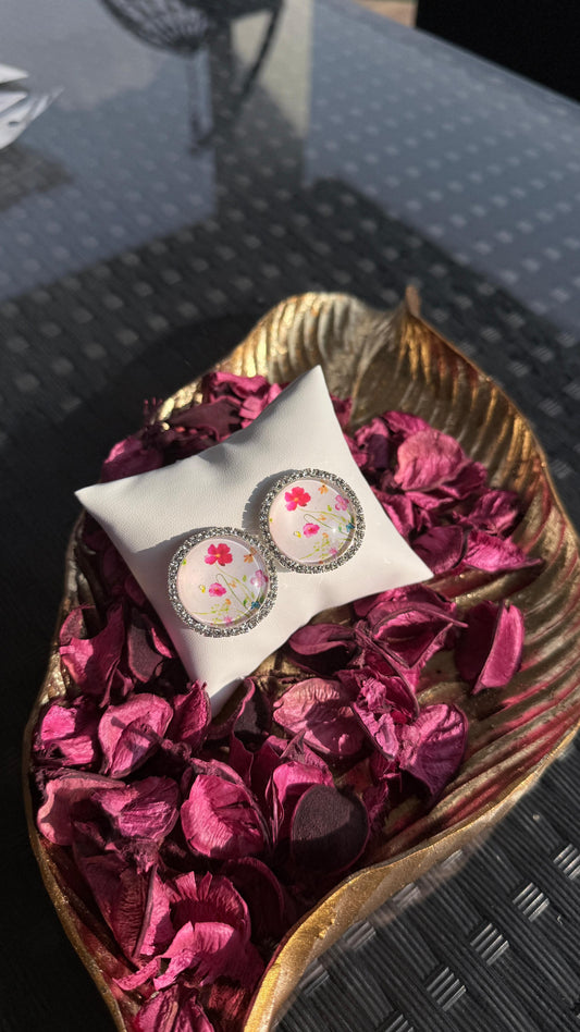 Summer bedazzled round earring - floral