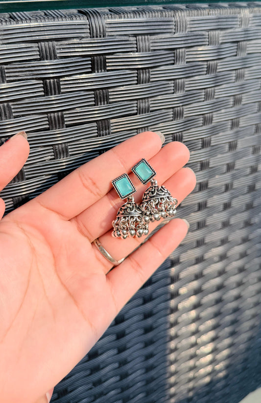 Chandi chakoor Jhumki - Mint green