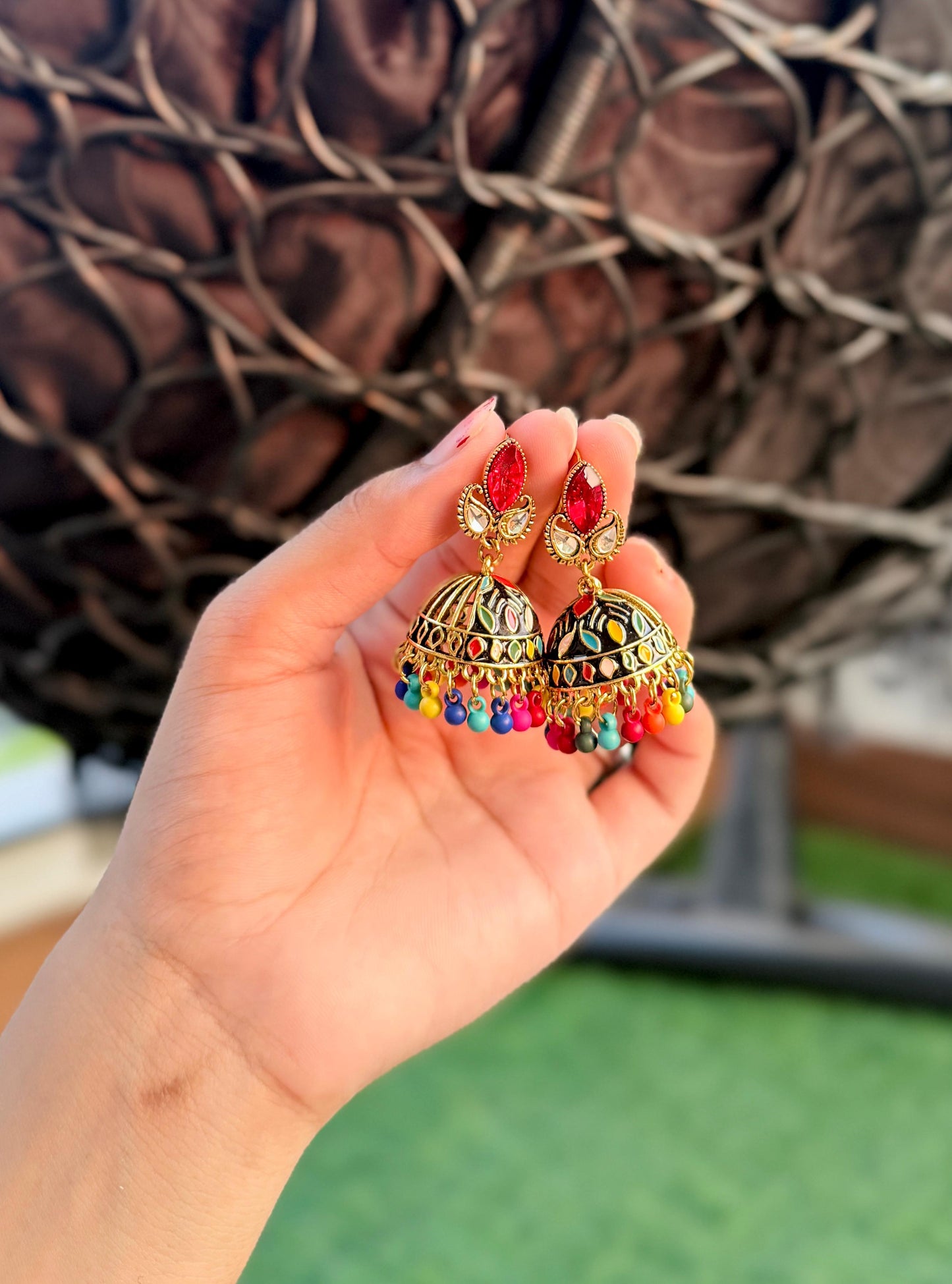 Paisley designed jhumki - Multicolor
