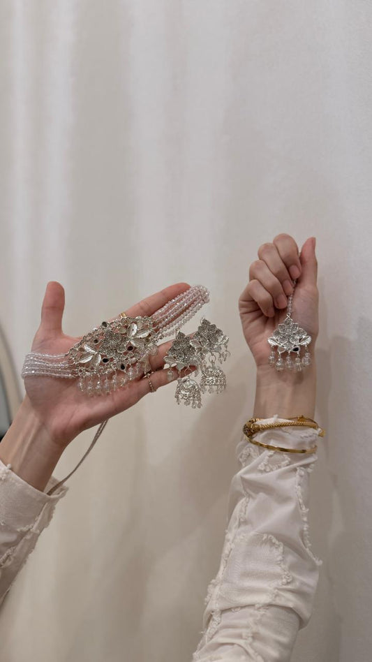 Husn-e-moti choker set Silver