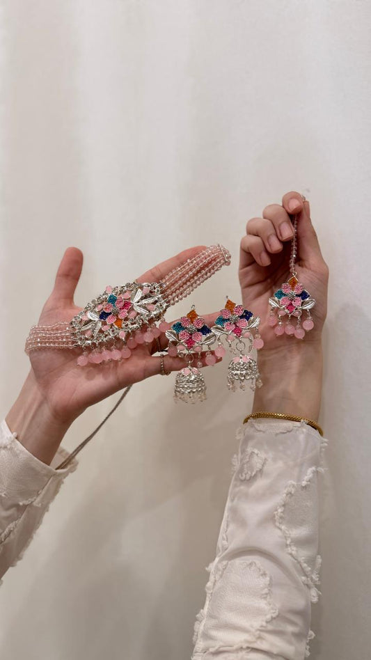 Husn-e-moti choker set Pink