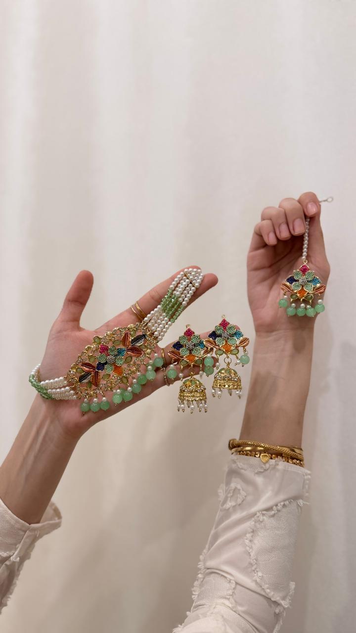 Husn-e-moti choker set Sea green