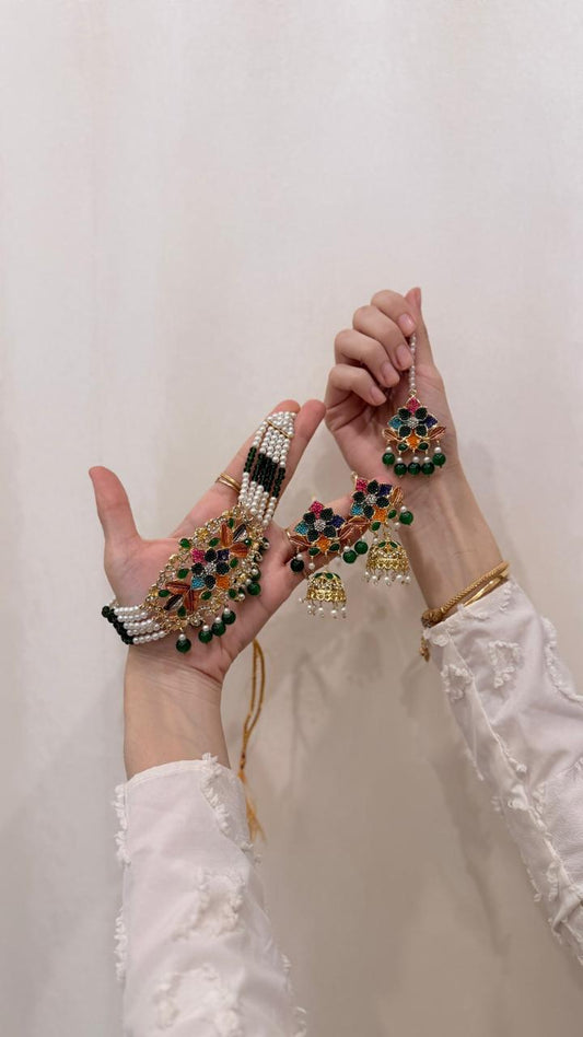 Husn-e-moti choker set Dark green
