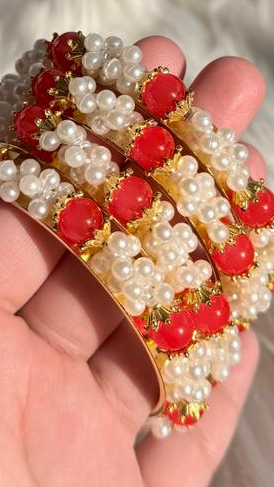 Muskan moti Bangles - Orange Red