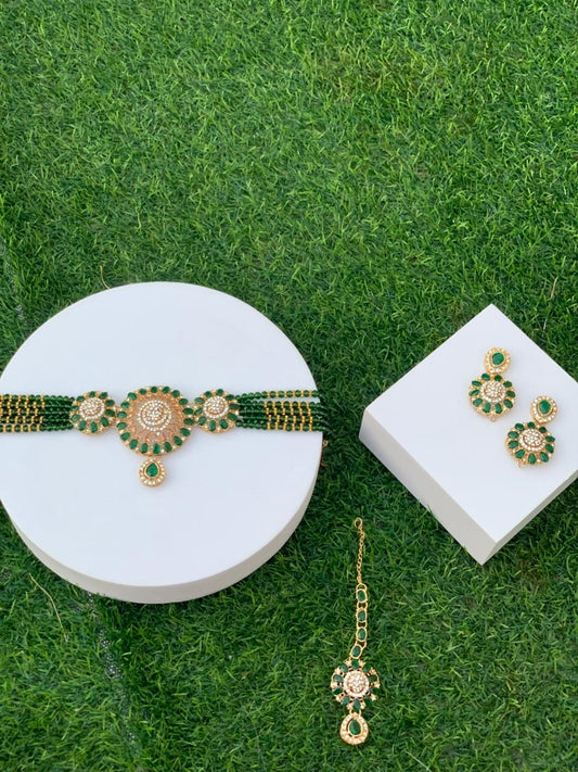 Choker set- teen gol Green