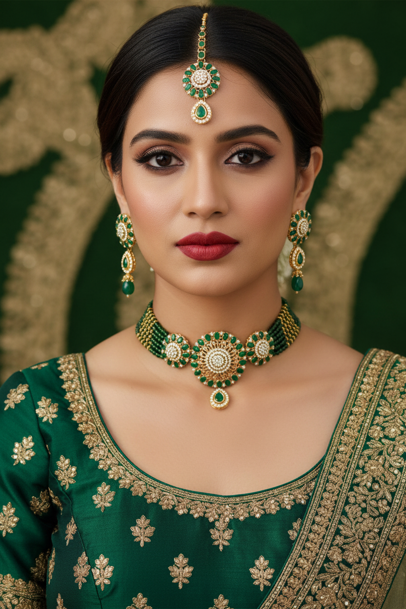 Choker set- teen gol Green