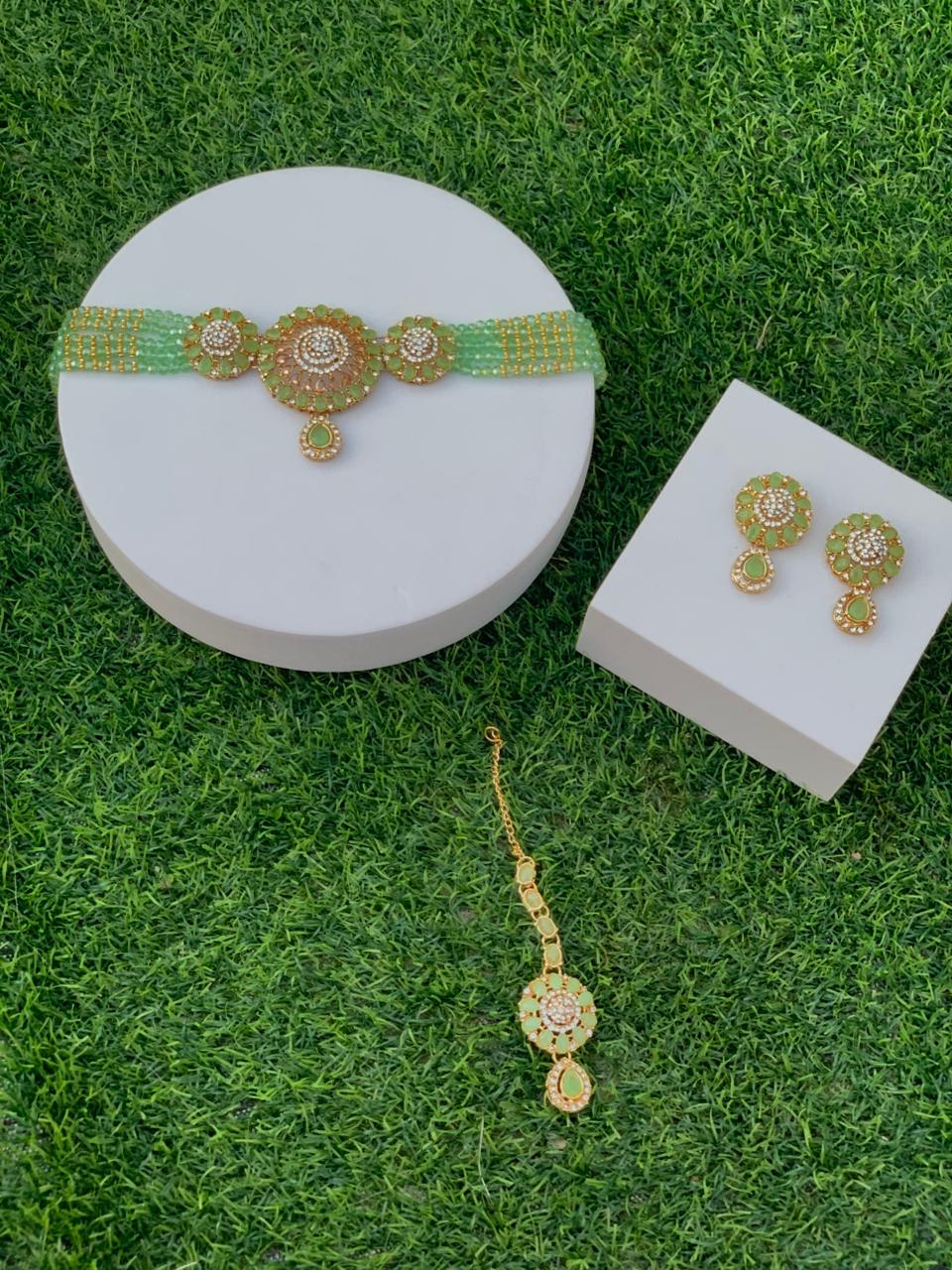 Choker set- teen gol Sea green