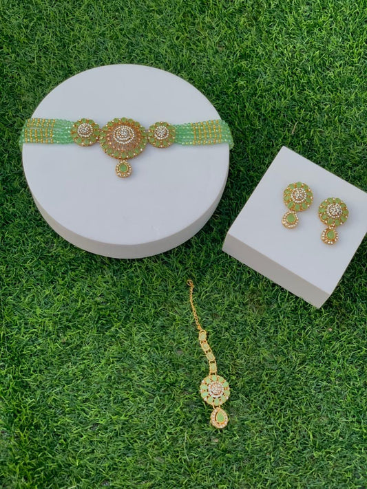 Choker set- teen gol Sea green