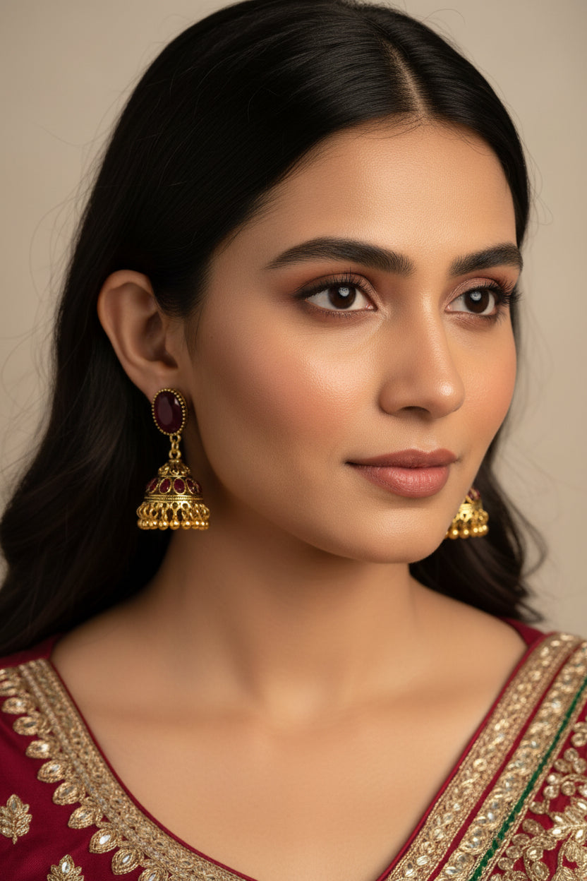 Oval Jhumki Maroon