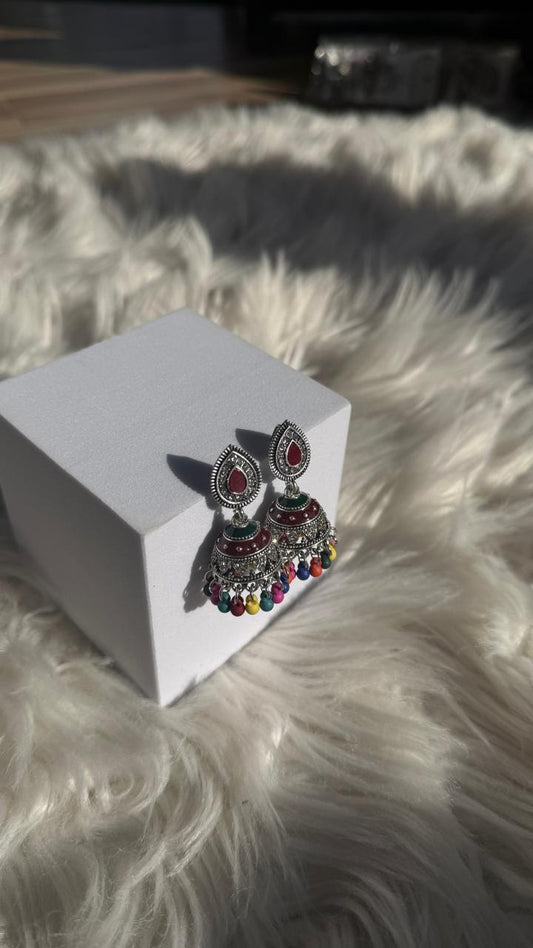 Leaf jhumki silver - Multicolor