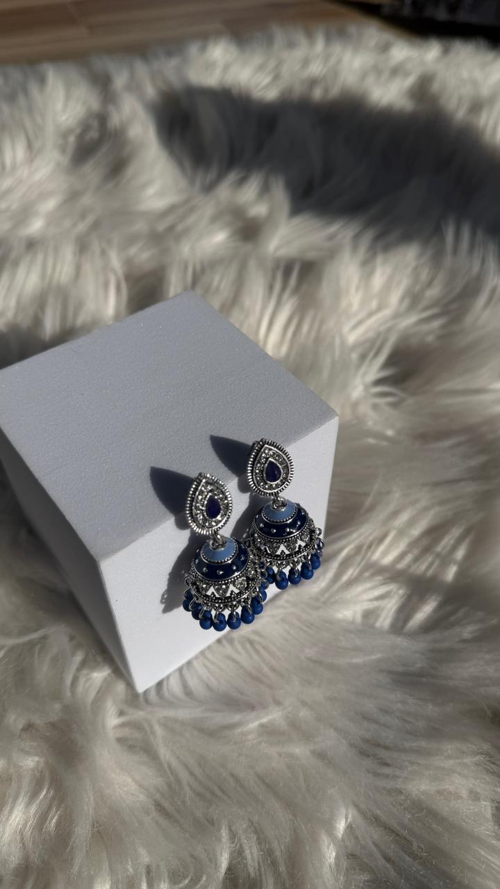 Leaf jhumki silver - Blue