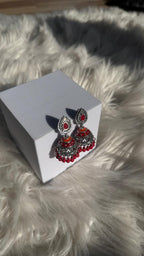Leaf jhumki silver - Red