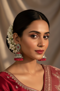Leaf jhumki silver - Red