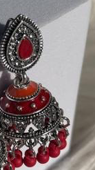 Leaf jhumki silver - Red