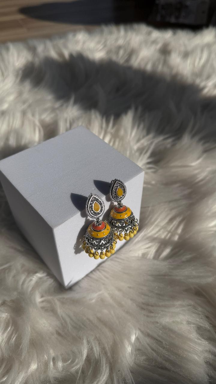 Leaf jhumki silver - Yellow