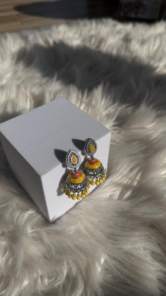 Leaf jhumki silver - Yellow