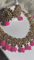 Kundan moti set - Pink