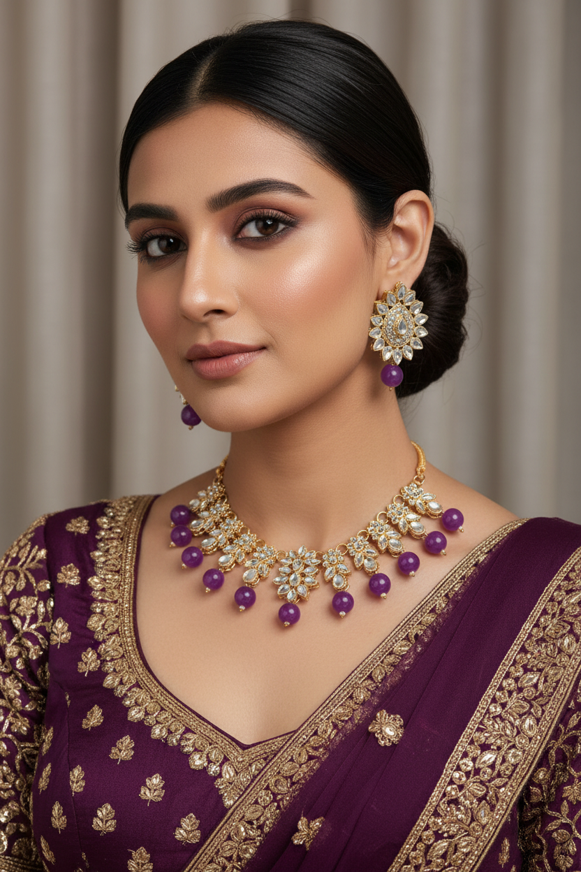 Kundan moti set - Purple