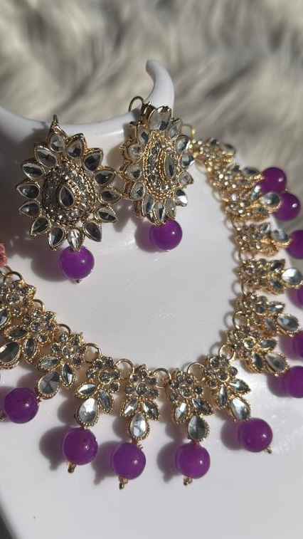 Kundan moti set - Purple