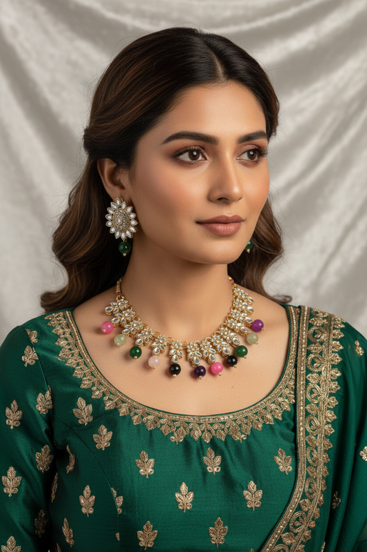 Kundan moti set - Multicolor