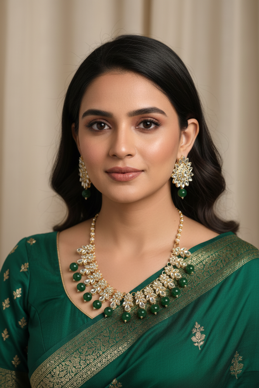 Kundan moti set - Green