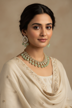 Kundan moti set - Sea Green