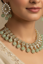 Kundan moti set - Sea Green