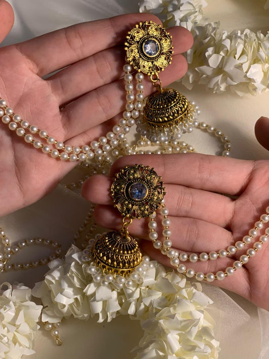 aliza gold jhumki with pearl saharay bundle