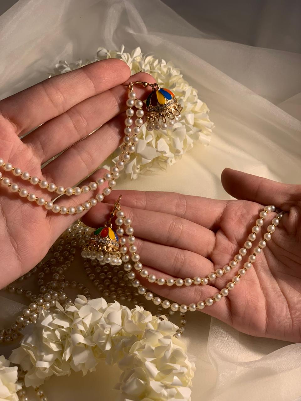 mini jhumki multi with double pearl saharay