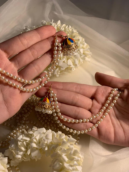 mini jhumki multi with double pearl saharay