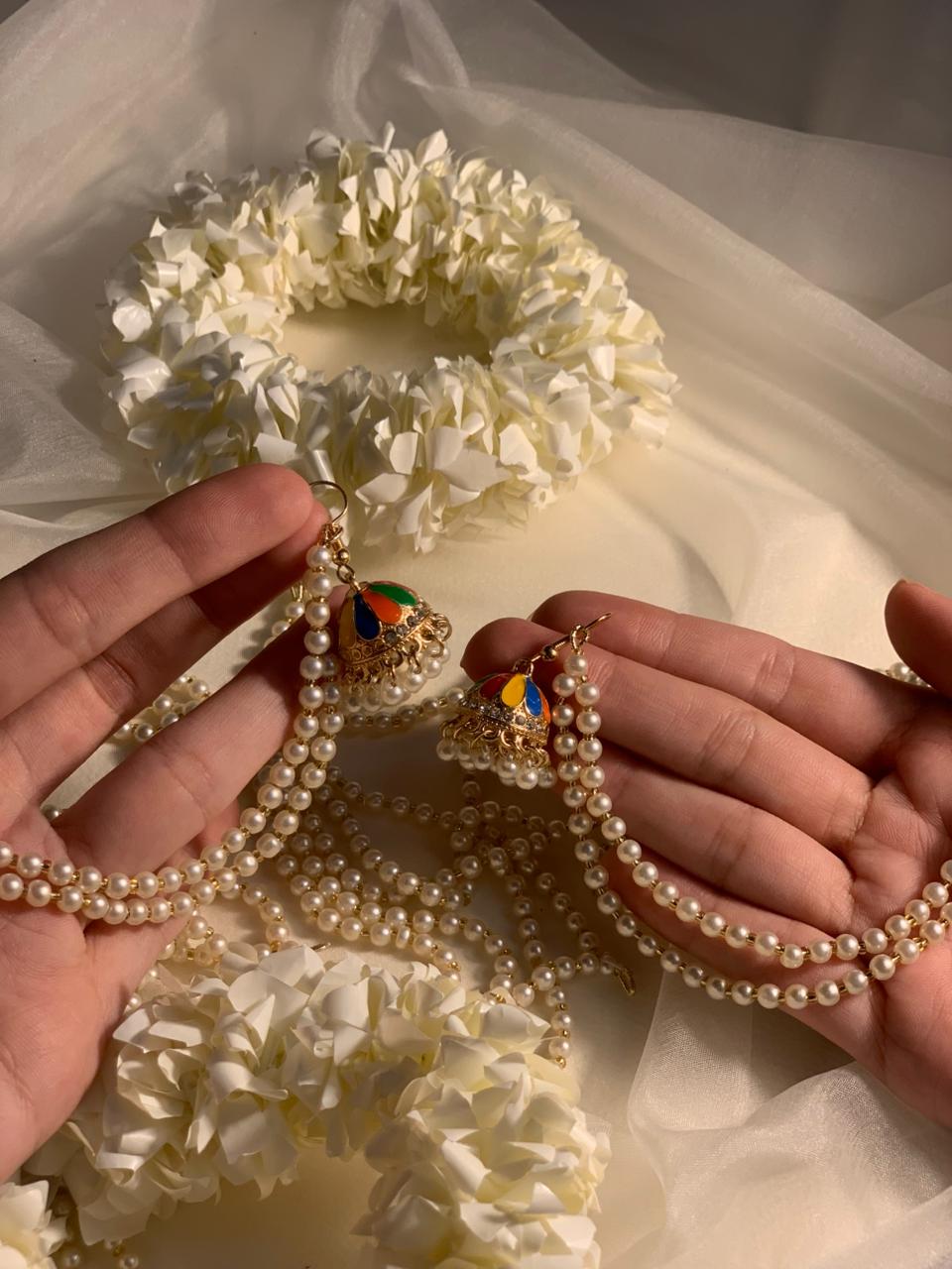 mini jhumki multi with double pearl saharay