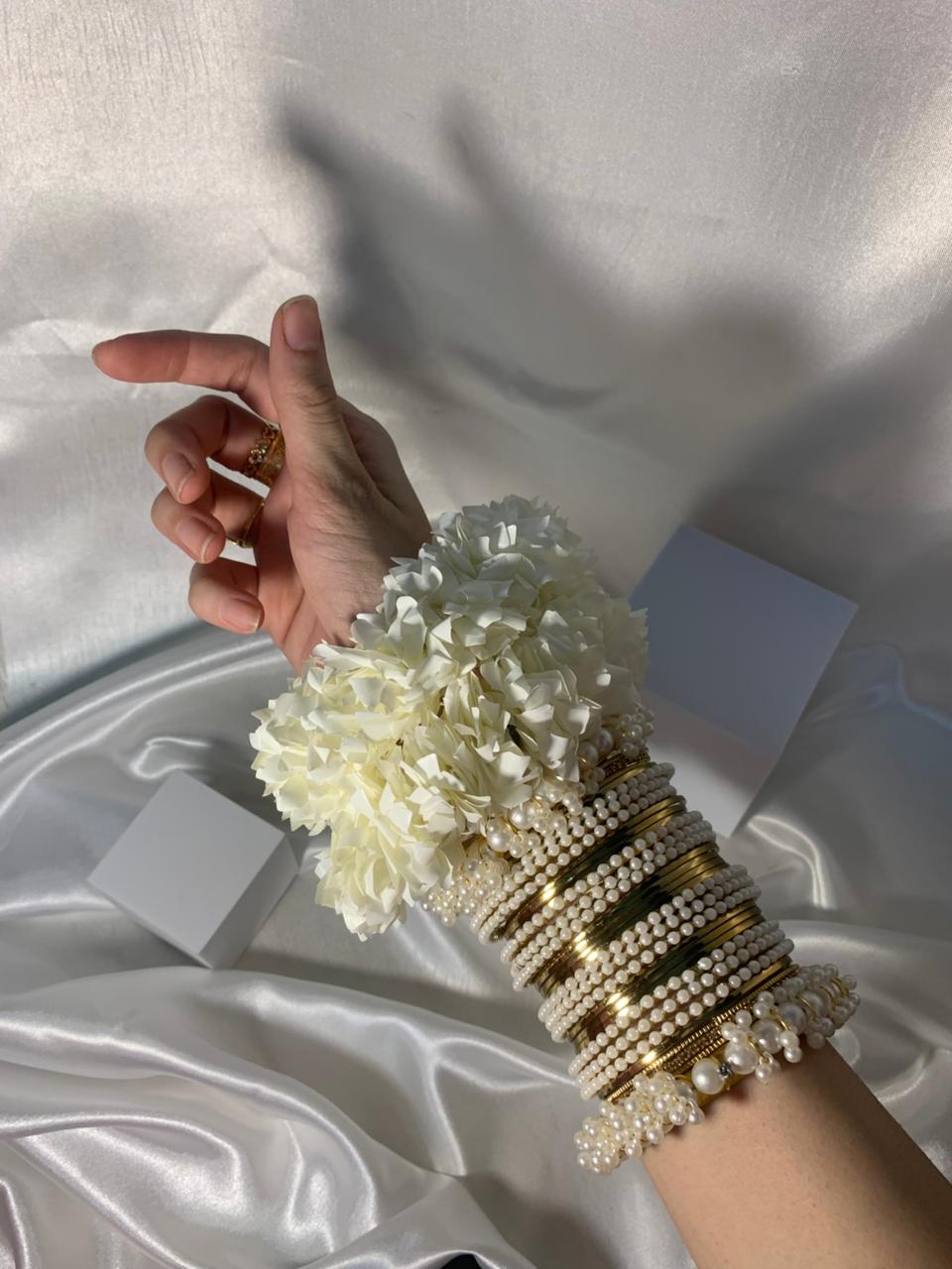 Pearl karray and gold bangle set