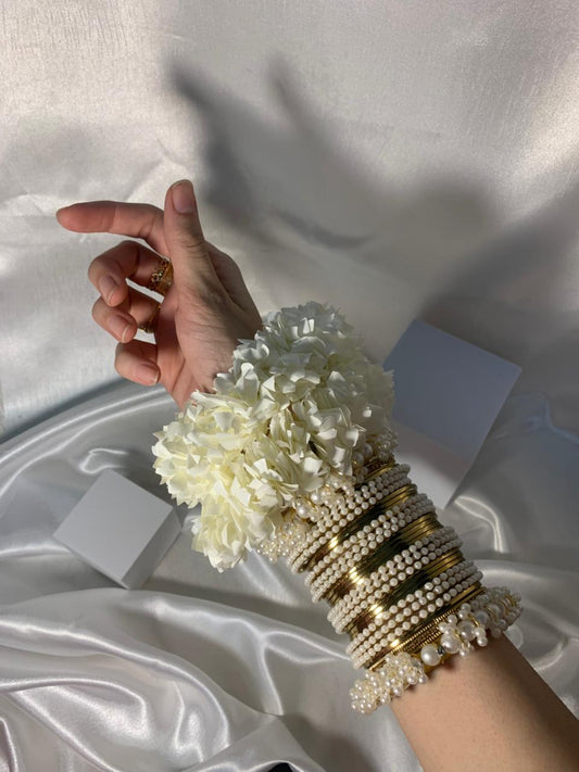 Pearl karray and gold bangle set