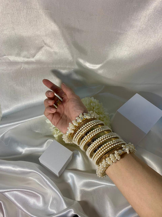 Pearl karray and gold bangle set