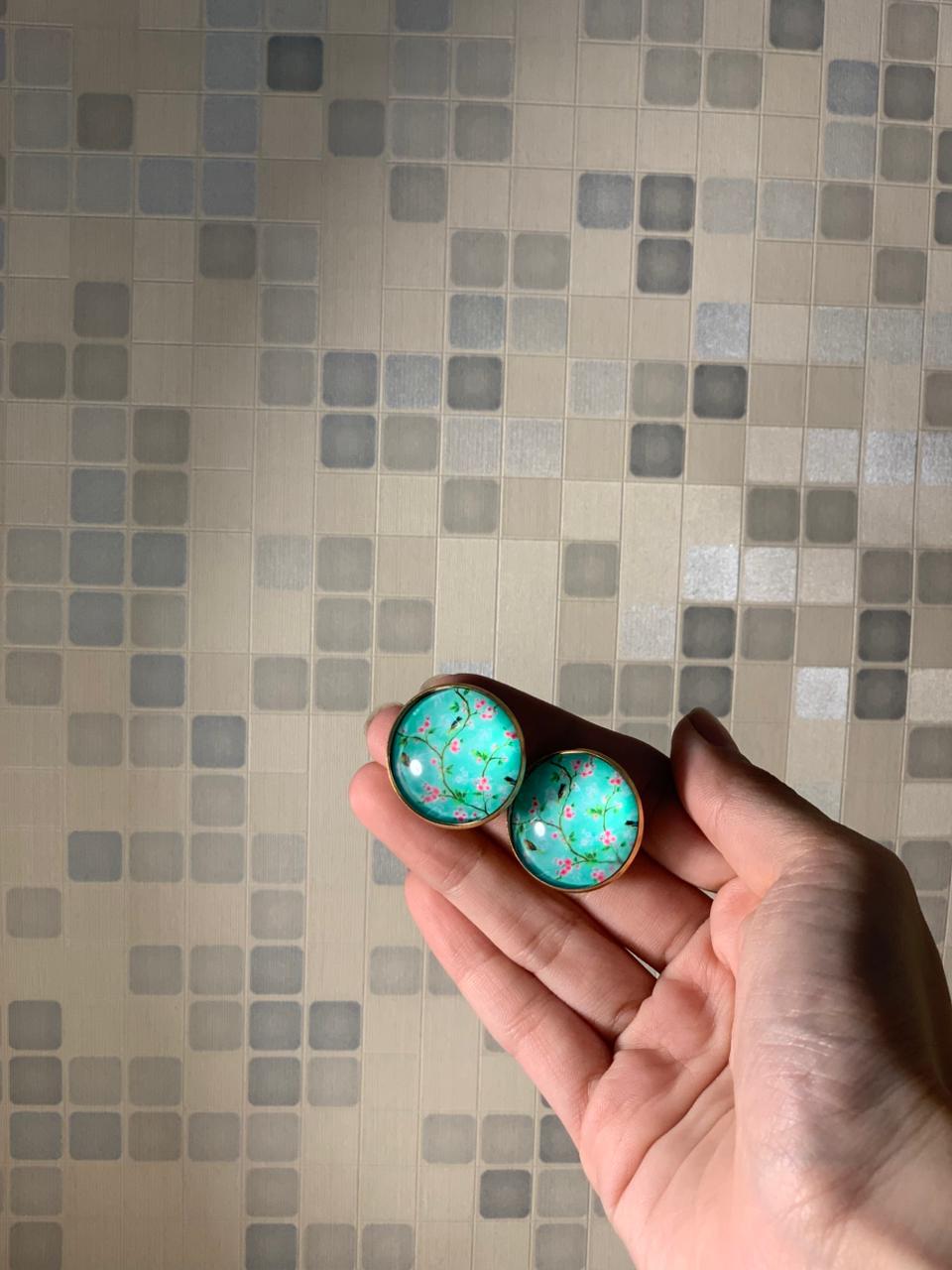 Printed summer breeze round earrings (turquoise)