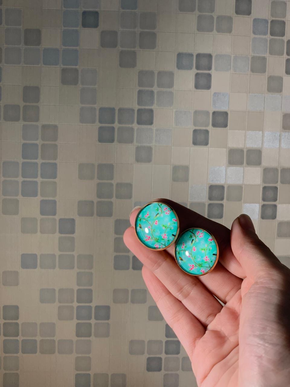 Printed summer breeze round earrings (turquoise)