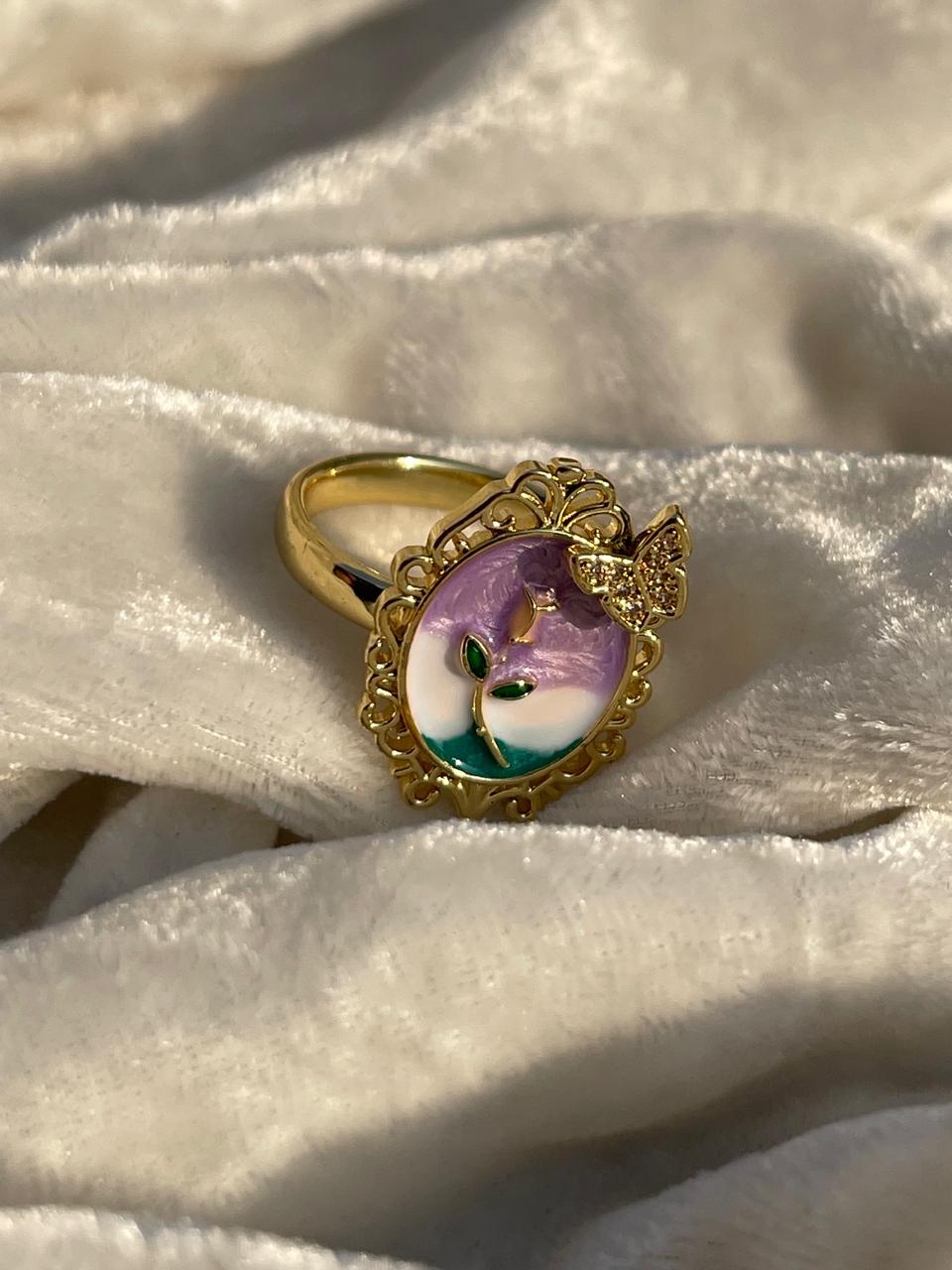 Enamel pearl ring (floral-purple)