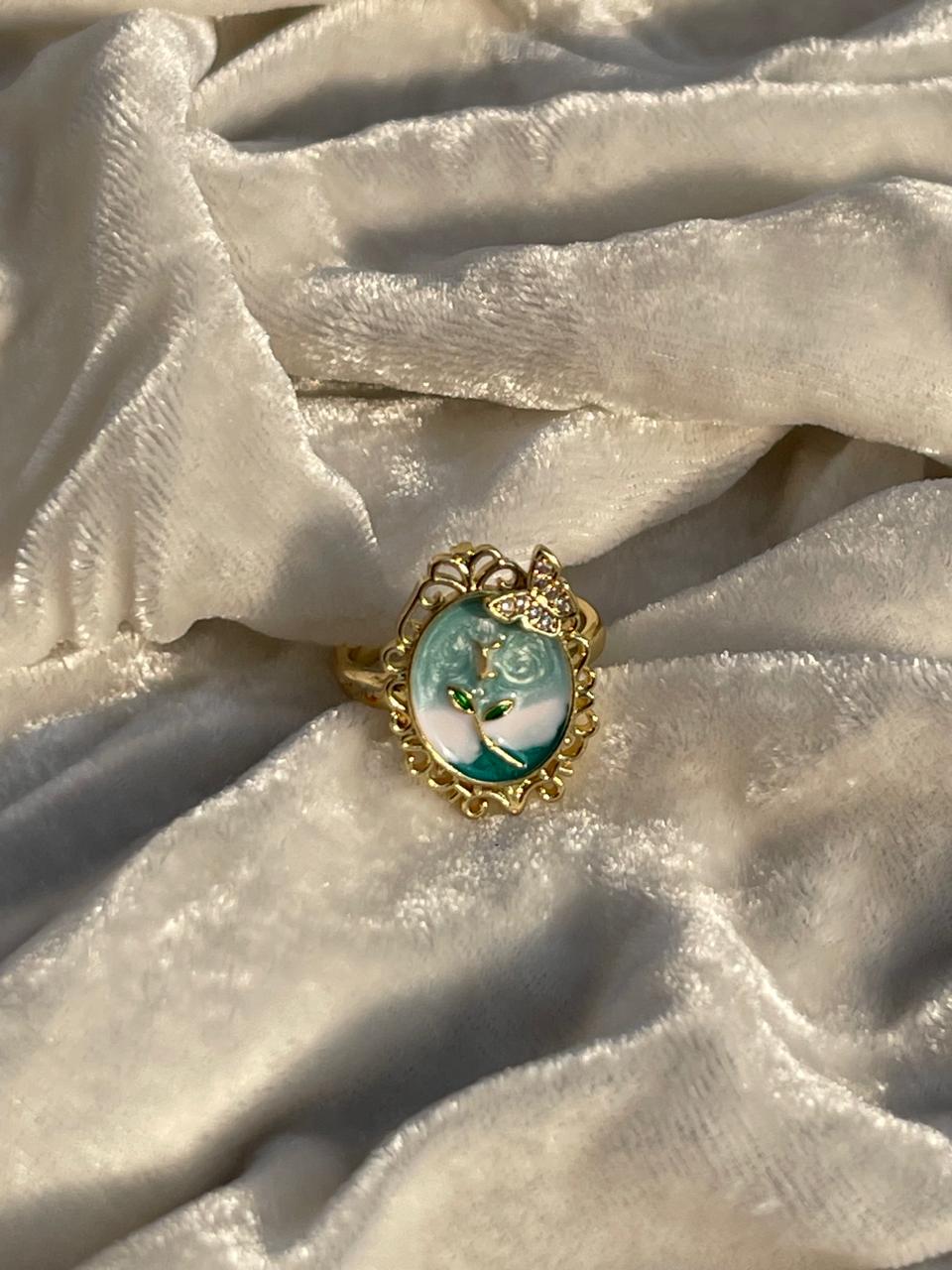 Enamel pearl ring (floral-turquoise)