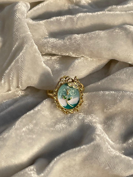 Enamel pearl ring (floral-turquoise)