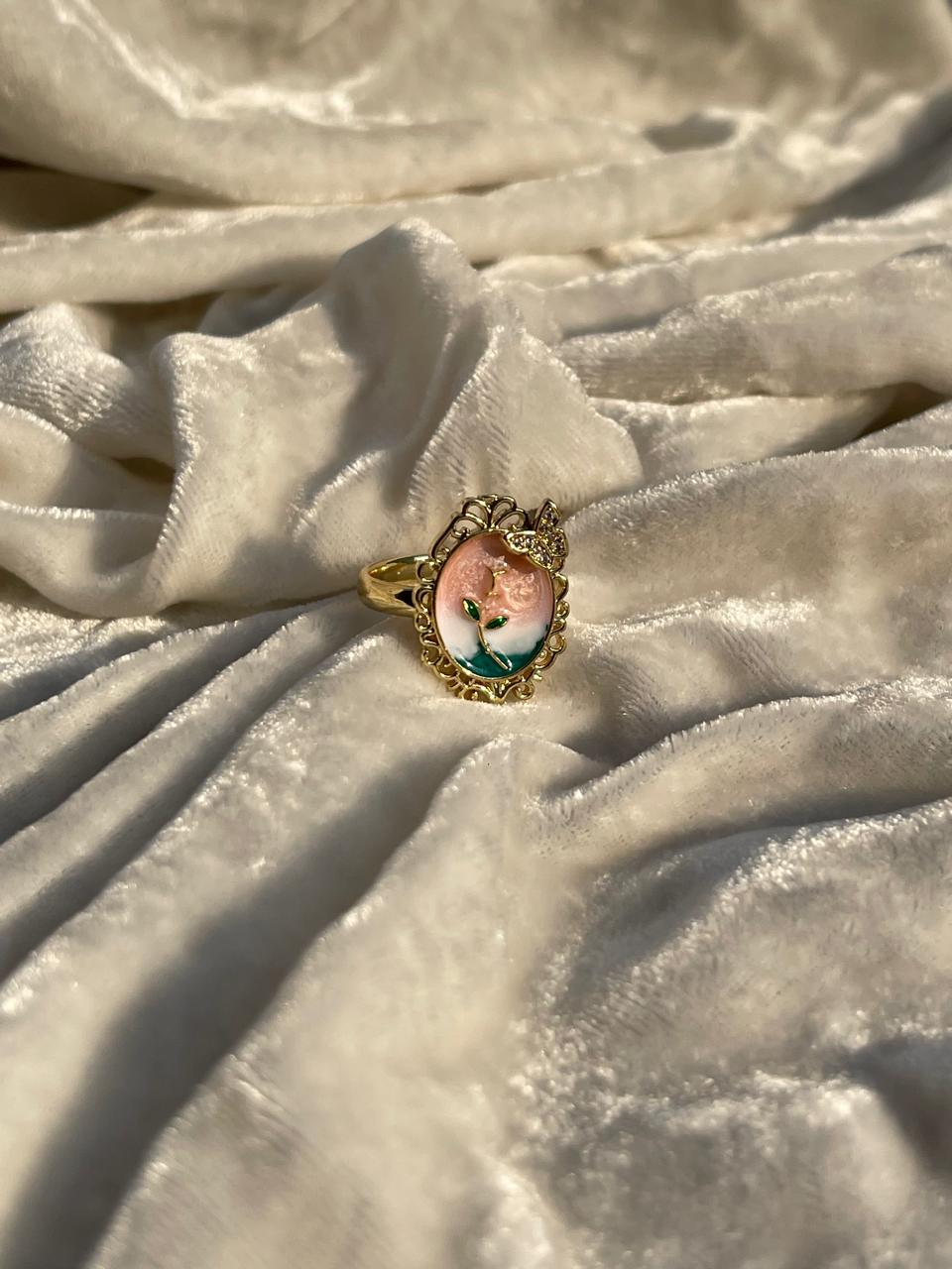 Enamel pearl ring (floral-pink)